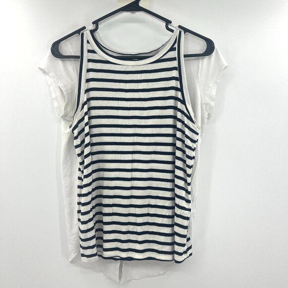 Lot of 2 Women's Size Small Tops Striped Tank and White Tee - Picture 1 of 7